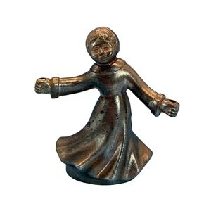 VTG Brass Girl Child Figurine Statue Small MCM Whimsical Boho Hong Kong 3in